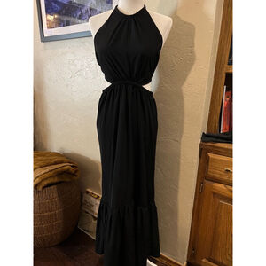 New w tags Edit by Nine Maxi cut out ruffle halter choker neck tiered dress